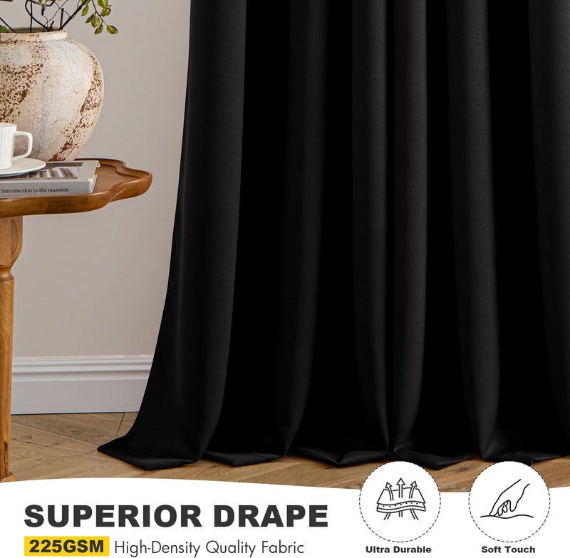 MIULEE Black Blackout Curtains for Bedroom Living Room 63 Inches Long 2 Panels, Thermal Insulated Room Darkening Drapes Solid Grommet Top Noise Reduction Light Blocking Halloween Window Treatments - Image 5
